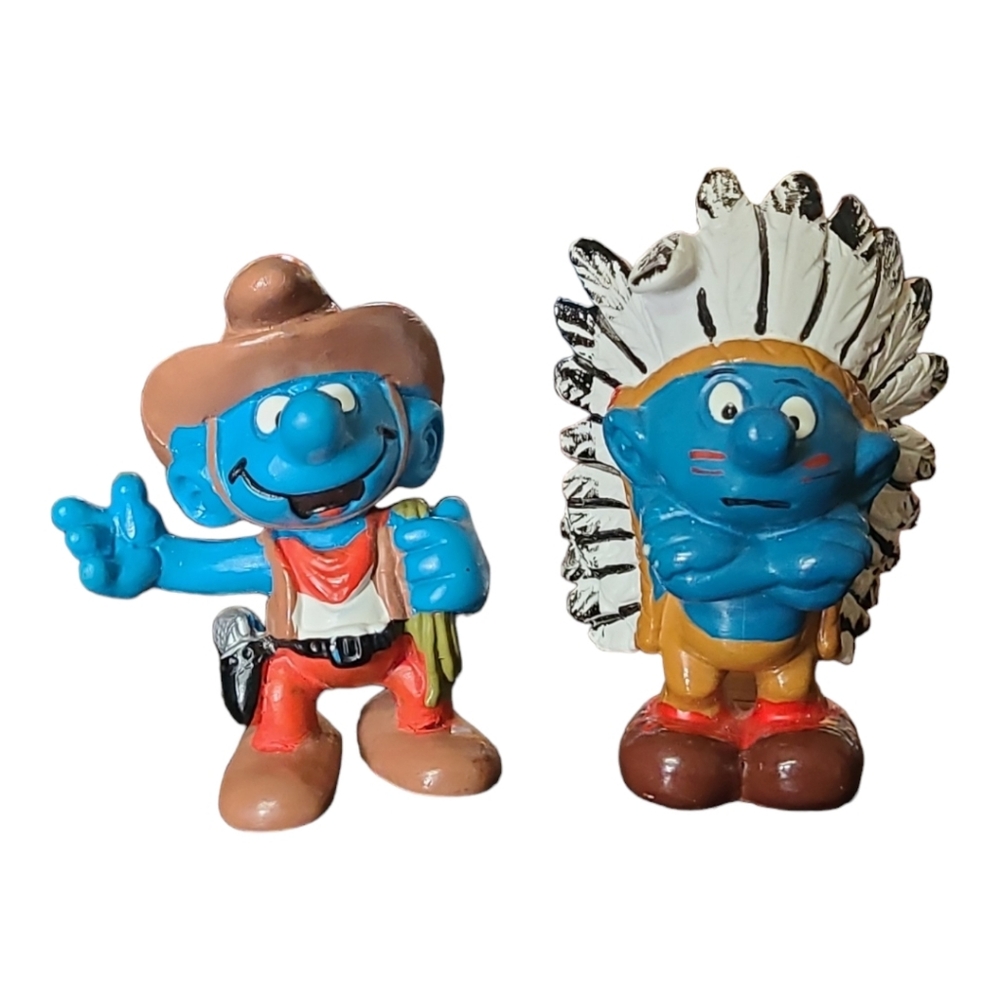 Vintage 1982 Smurfs: Schleich Cowboy Smurf & Schleich Chief Smurf